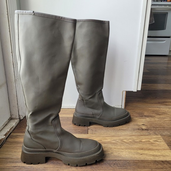 Zara Shoes - ZARA Women Olive Green Knee High Platform Chunky Sole Rain Boots Size 7.5/Eu 38